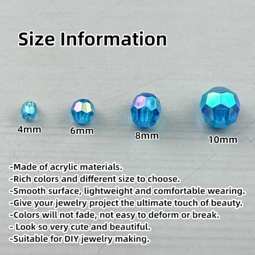 1800pcs Acrylic Faceted Round Beads 4mm 6mm 8mm 10mm AB Colors Glossy Acrylic Round Spacer Beads with Hole for DIY Bracelet Necklace Jewelry Making Supplies Handmade Craft(Lake Blue AB) - color: Lake Blue AB