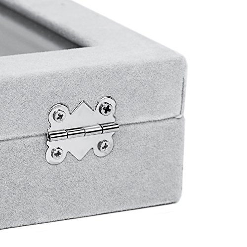 Jewelry Box Rings Organizer Tray 7 Slots Velvet Jewelry Earring Storage Box With Transparent Lid Jewelry Display Case for Girls Women (Gray) - color: Gray