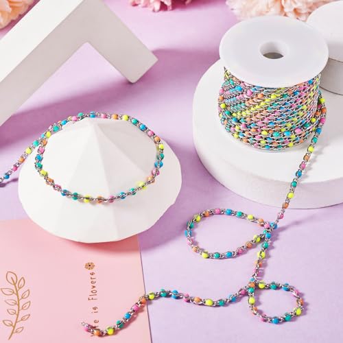 KISSITTY 9.84 Feet Stainless Steel Link Chains Enamel Bead Necklace Bracelet Unwelded Chain Jewelry Making Kit for Women Choker Anklet DIY Clothes Decor Crafts Making with Clasps Jump Rings