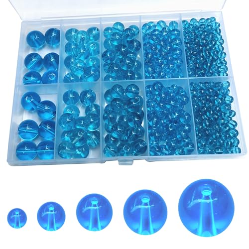 476PCS Natural Round Gemstone Crystal Glass Beads for Jewelry Making (Blue), Smooth Round Spacer Loose Glass Beads for Crafts Bracelets Necklaces Charms Pendants 4/6/8/10/12mm - color: Round Glass Beads: Blue