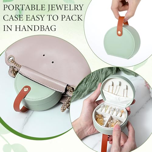 10 Pack Travel Jewelry Case Mini Leather Bridesmaid Jewelry Gift Box Bulk, Half Moon Design, Detachable Handle, Small Earring Storage Organizer for Women Girls Bridesmaid Proposal Gifts (Green)