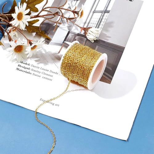 PH PandaHall 33 ft Necklace Chains 2.2mm Golden Iron Cross Chains Link Flat O-Shaped Cable Chains Craft Jewelry Chain for DIY Necklace Bracelet Jewelry Making Valentine, 3x2.2x0.6mm - color: Golden-3x2.2x0.6mm, size: 3x2.2x0.6mm