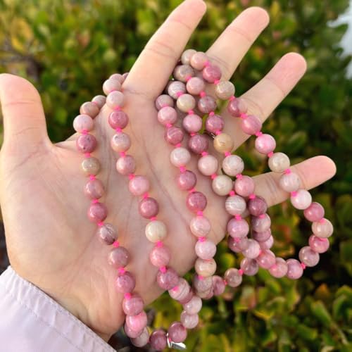 Adabele Premium 108 Mala Beads Malas Necklace - Natural Healing Gemstone Tibetan Buddhist Japa Prayer Meditation Reiki Chakra Stone Quartz Rock Women Men Jewelry - style: Pink Rhodonite
