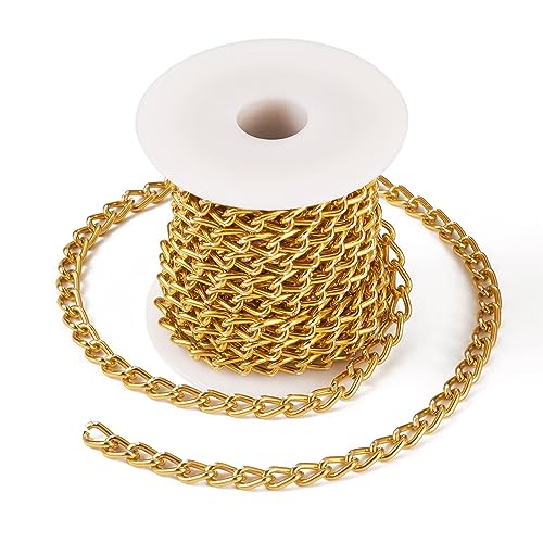 Craftdady 16.4 ft Aluminum Chain 8x5mm Twisted Golden Chain Unwelded Curb Chain Link Necklace Chain for DIY Crafts Bracelet Jewelry Making Pants Chain - color: Golden, 8x5mm