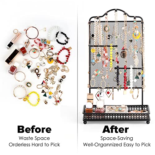 Meangood Black Jewelry Organizer Stand, Earring Holder Rack for Hanging Earrings Necklace Bracelets Watches Jewelry Display Large Rings Storage as Women Gift - color: Earring Black