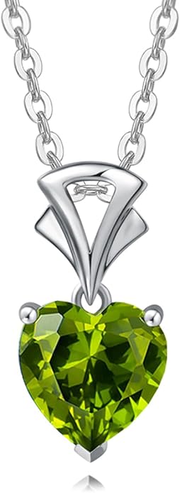 Agvana Valentines Day Gifts 14K White Gold Gemstone Pendant with Sterling Silver Chain 8mm Heart Birthstone Necklace for Women Fine Jewelry Anniversary Birthday Gifts for Women Mom Wife Girlfriend Her
