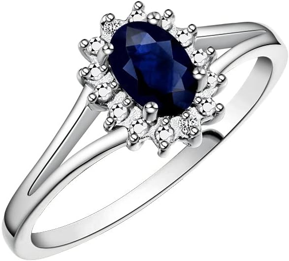 Rylos 14K White Gold Classic Halo Ring: Diamonds, 6X4MM Oval Gemstone - Birthstone Jewelry for Women - Stunning Diamond Gold Ring Sizes 5-10