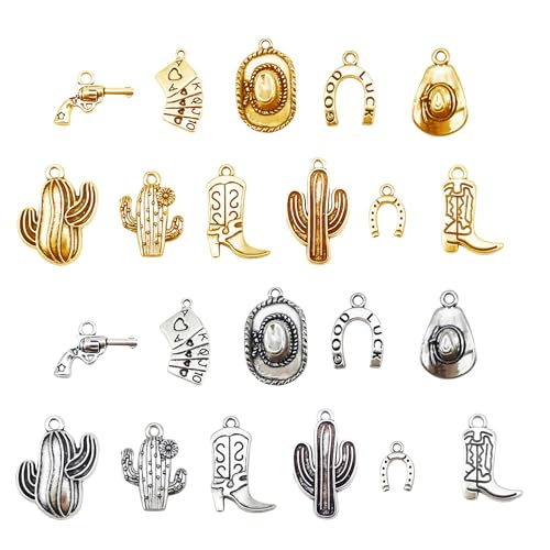 Julie Wang 100 Grams Alloy Western Cowboy Cowgirl Charms Antique Silver Gold Color Boot Hat Pendants for Necklace Earrings Bracelet Jewelry Making Women Gifts Craft DIY Findings - color: Mixed