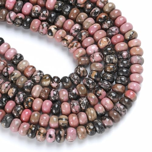 5x8mm 76pcs Natural Black Lace Rhodonite Stone Rondelle Spacer Loose Beads Abacus Disk Stone Round Loose Gemstone Beads for Jewelry Making DIY Bracelet Necklace - color: Black Lace Rhodonite, size: 5x8mm Abacus Disk
