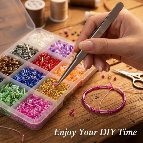 Jabrand 12 Colors Seed Beads and Bugle Beads Kit, 120g/6000pcs Mixed Craft Glass Beads for Bracelets Jewelry Making Clothing DIY