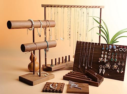 jewellery organizer for women, walnut bracelet holder stand 2 tiers shelf for selling, wooden necklace display stands Tabletop Home Decor【Bracelet organizer-2 tiers】