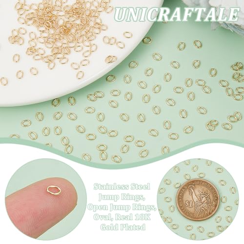 UNICRAFTALE 600Pcs Real 18K Gold Plated Open Jump Rings 3mm Stainless Steel Oval Jump Ring Golden Metal Rings Round Connector Ring for DIY Bracelet Pendant Jewelry Making Repair - size: 3mm