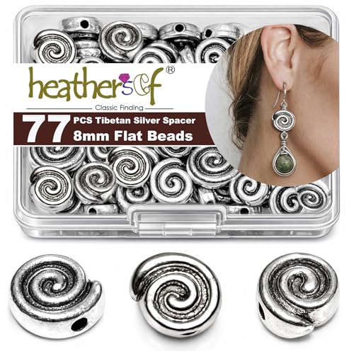 Tibetan Silver Spacer Beads 8mm Flat Round – 77pcs Metal Spacer Beads for Jewelry Making, Bracelets, Necklaces & Earrings DIY Supplies, Antique Silver Zinc Alloy - color: Silver Snail