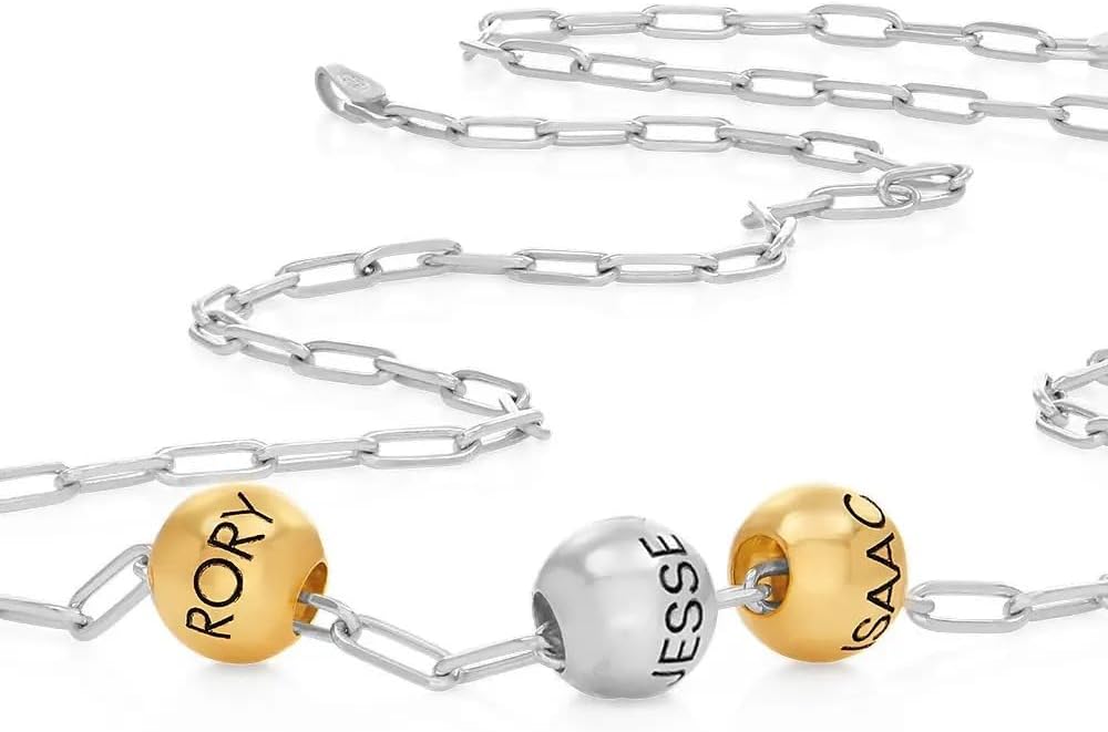 MyNameNecklace Personalized The Balance Charm Necklace with Custom Engraved Beads - Cable/Link Chain - Dainty Gift for Mom, Her - Jewelry for Christmas