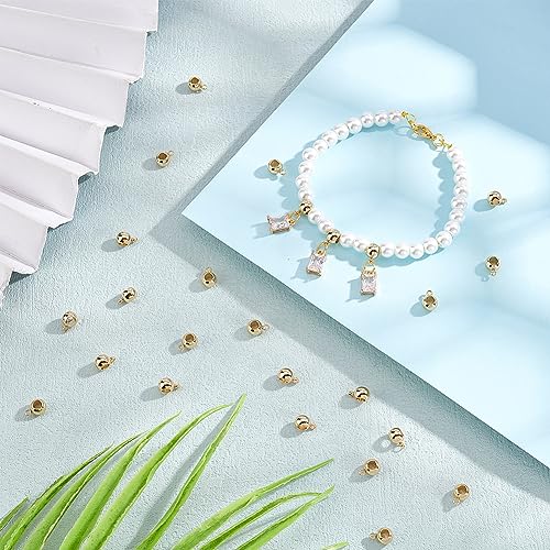 PH PandaHall 50pcs 304 Stainless Steel Bail Beads Hanger Links Golden Rondelle Carrier Beads Loose Spacer Beads with Loop for European Style Bracelets Necklaces Jewelry Making 8.5x6x4.5mm