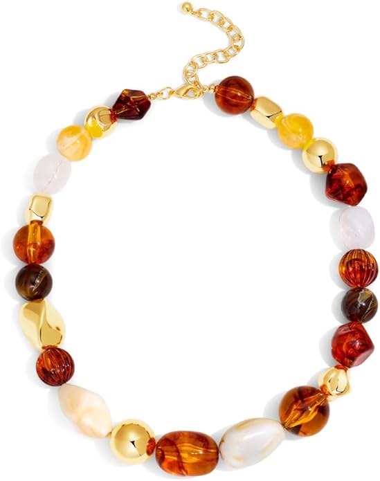 Chunky Beaded Necklace For Women Vintage Resin Bead Statement Necklace Adjustable Amber Stone Necklaces Hypoallergenic Boho Jewelry Gift