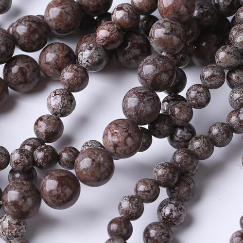 Brown Snow Stone Beads for Jewelry Making DIY Gemstone Round Crystal Bracelet Necklace Jewelry Making 1 Strand 15.5inch 31PCS 12MM - color: Brown Snow Stone, size: 12MM