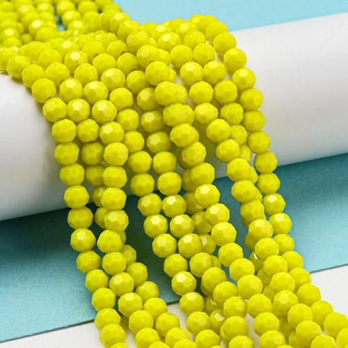 Perlin Czech Bohemian Crystal Glass Beads Faceted Round 4mm 90 Pieces Loose Spacer 1 Strand Beads for DIY Jewelry Earrings Necklace Bracelet Making (Yellow Opaque) - color: Yellow opaque