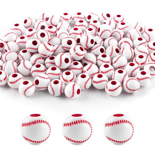 AUEAR, 100 Pack Baseball Beads 12mm for Sport Jewelry Making Necklace Bracelet Craft Decoration Accessories - color: Baseball, size: 100 Pack