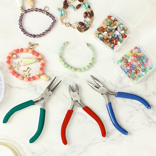 Mr. Pen- Pliers for Jewelry Making, 3 Pack, Chain Nose, Round Nose Pliers Set and Wire Cutter for Beading, Wire Wrapping, Jump Rings, Jewelry Repair, Crafting, DIY - color: Blue, Green, Red