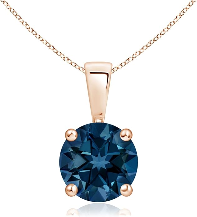 Angara Natural Blue Topaz Solitaire Pendant for Women | Classic Prong-Set Round Blue Topaz Pendant in 14K Solid Gold/Silver/Platinum With 18" Chain | December Birthday, Gemstone Jewelry Gift