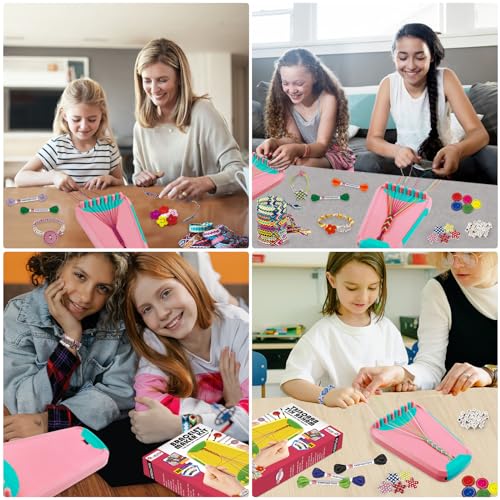 Friendship Bracelet Making Kit for Girls Ages 8-12, Kids Jewelry Making Kit with 28 Pre-Cut Threads and Letter Beads, Arts and Crafts for Kids, Birthday Easter Gifts for 6 7 8 9 10 11 12 Year Old - color: Pink/Cyan
