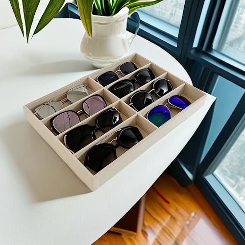 Premium Grade Velvet Drawer Divider Eyewear Storage Sunglasses Jewelry Tray Organizer Stackable Multifunction Store Show Tray Drawer Divider Insert - color: Beige B8