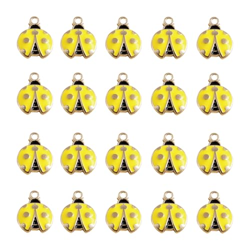 50 Pcs Ladybug Charms, Alloy Insect Pendants, Handcrafted Ladybug Charms, Animal Themed Jewelry for Bracelets, Necklaces, Earrings Making - color: Yellow