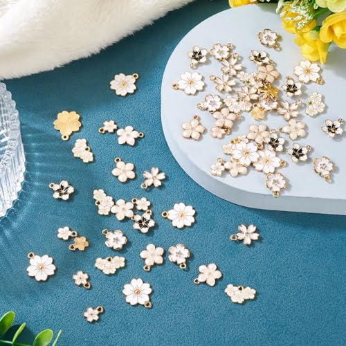 Craftdady Enamel Dangle Charms Pendant Food Animal Flower Cute Charms Colorful Metal Fruit Pendants Hang Ornament for Craft Bracelet Necklace Earring Key Chains Jewelry Making - color: White Flower