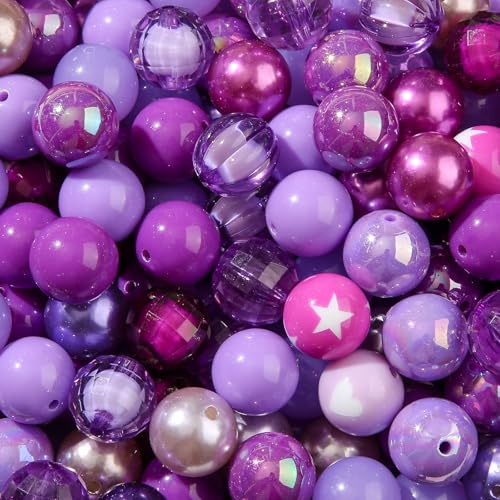 20mm Acrylic Beads 120pcs Purple Chunk Bubblegum Bead 20mm Multicolor Beadable Pen Ball Beads for Pen Bag Jewelry Making Necklace Bracelets (Purple) - color: purple
