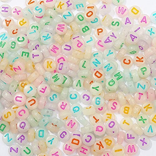 ToBeIT Alphabet Letter Beads 1000 pcs Glow in The Dark Acrylic Alphabet Beads Round 4X7mm UV Letter Beads Jewelry Findings Charms for DIY Bracelet Necklace Craft Making (bg White - Color) - color: bg white - color