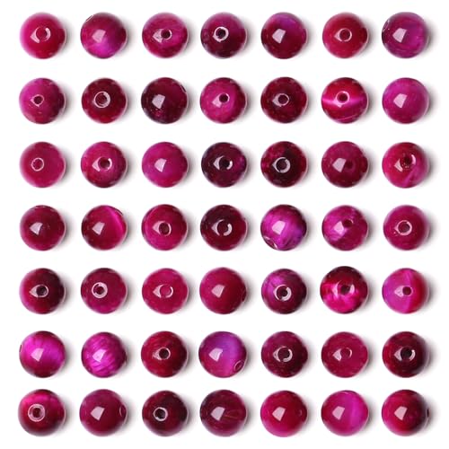 QINJIEJIE 60PCS Magenta Tiger Eye Beads 8mm Stone Beads Round Loose Gemstone Bead for Bracelet Beading Crystal Jewelry Making DIY Necklace Earrings 0.32" - color: Magenta Tiger's Eye, size: 60PCS