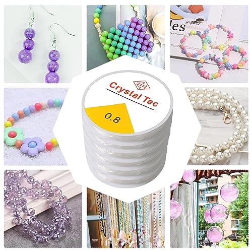 6 Rolls Elastic Bead Thread, 0.8mm Stretchy Bracelet String, Nylon String for Bracelets for Bracelet Making, Clear String for DIY Bead Jewellery Necklace Bracelet - size: 0.8mm