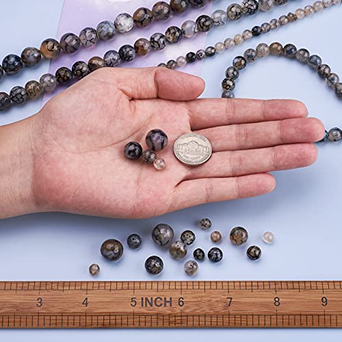 Craftdady 4 Strands Black Dragon Vein Agate Beads 6-12mm Round Natural Stone Beads Crystal Energy Healing Stone Loose Beads for DIY Jewelry Bracelets Necklaces, Total About 177pcs - color: Crystal Black Dragon Vein Agate