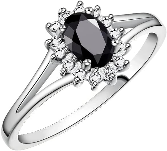Rylos 14K White Gold Classic Halo Ring: Diamonds, 6X4MM Oval Gemstone - Birthstone Jewelry for Women - Stunning Diamond Gold Ring Sizes 5-10