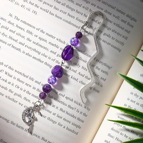 Vintage Metal Angel Bookmark Pendant with Natural Crystal Bead Chain–Elegant Fairy Bookmarks for Women,Men,Book Lovers,Teachers and Students(Amethyst) - style: Angel