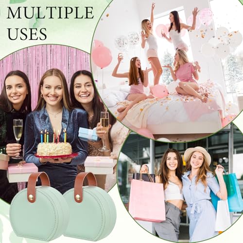 10 Pack Travel Jewelry Case Mini Leather Bridesmaid Jewelry Gift Box Bulk, Half Moon Design, Detachable Handle, Small Earring Storage Organizer for Women Girls Bridesmaid Proposal Gifts (Green)