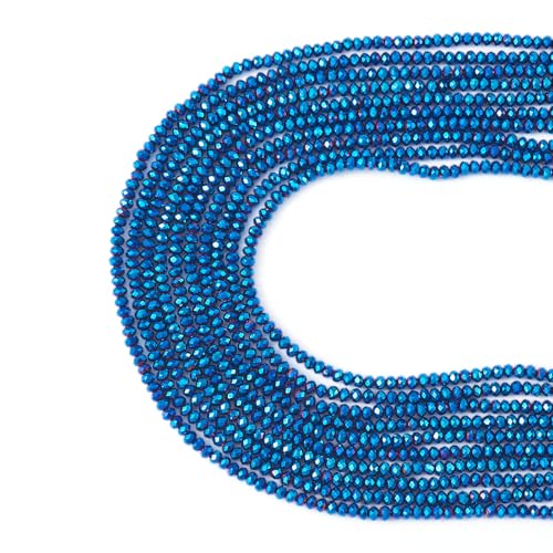 FASHEWELRY 10 Strands Briolette Crystal Glass Beads 2mm Rondelle Faceted Glass Spacer Beads Blue Plated for Necklace Bracelet Jewelry Making - color: Blue Plated, size: 2mm
