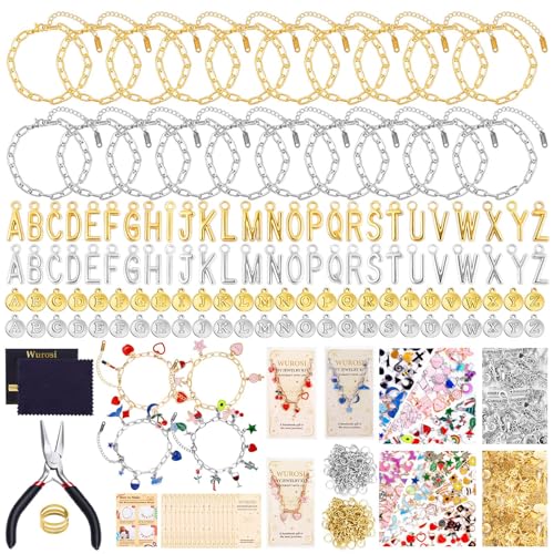 Wurosi 769 Pieces Paperclip Charm Bracelet Kit, Including Paperclip Chain Bracelets, Charms, Jump Rings, Gift Bags, Pliers for DIY Bracelet Making Gift Christmas - color: 769 Pcs Gold & Silver Bracelet