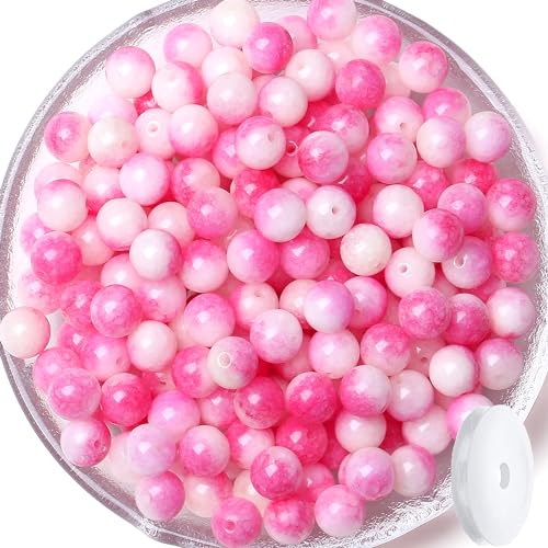 QINJIEJIE 100pcs Pink Tourmaline Jade Natural Stone Beads 8mm Round Loose Gemstone for Bracelet Necklace Earrings Jewelry Making - Polished Pink Crystal DIY - color: D-Pink Tourmaline Jade, size: 100PCS