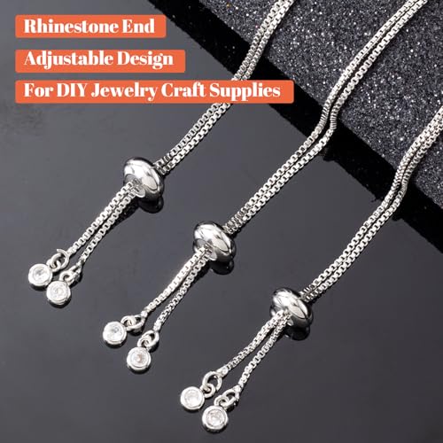 Joez Wonderful 3pcs Adjustable Slider Bracelet for Jewelry Making, Silver Plated Charm Bracelet Extender Chains with Rhinestones Ends for Women DIY Bracelet Jewelry Craft Supplies - color: Silver