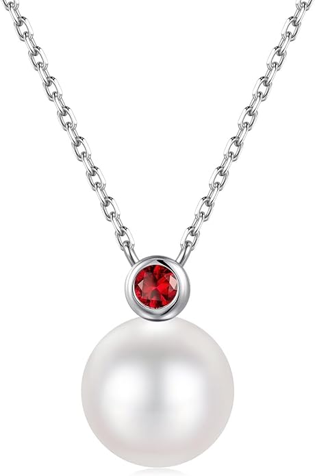 Iefil Valentines Day Gifts for Her - 9-10mm Freshwater Pearl Necklace for Women, Anniversary Birthday Gifts for Wife Mom Girlfriend, S925 Sterling Silver Pearl & Birthstone Necklace, Jewelry for Women