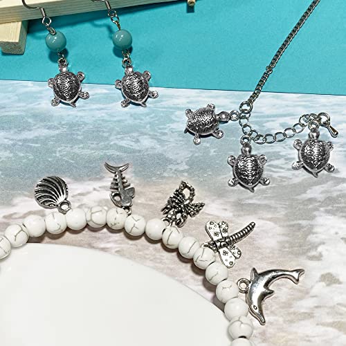 Heather's cf Silver Sea Charms – Antique Pendants, Non-Tarnish, Lead-Free & Nickel-Free, Bulk Ocean Animal Charms for DIY Jewelry, Bracelets, Necklaces, Earrings, Beach Craft Supplies (Sea Animals) - color: Turtle-50pcs
