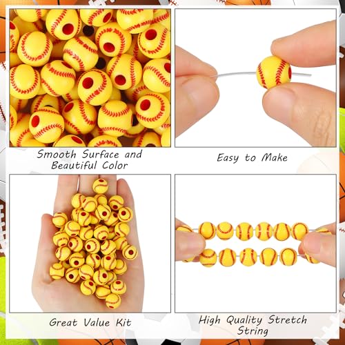 100pcs Baseball Beads with 5.5 Yard Elastic Rope,Acrylic Softball Beads Sports Bead DIY Spacer for Necklace Bracelet Keychains Handmade Jewelry Making Accessories Craft Supplies,12mm(Baseball) - color: Baseball