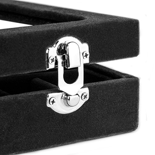 Jewelry Box Rings Organizer Tray 7 Slots Velvet Jewelry Earring Storage Box With Transparent Lid Jewelry Display Case for Girls Women (Black) - color: Black