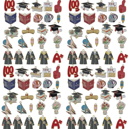 24pcs Alloy enamel graduation season series graduation hat academic dress backpack bouquet Jewelry Making DIY Keychain Earrings Pendant Various Design Charms for Jewelry Making Bracelets Necklace(SN751) - color: SN751