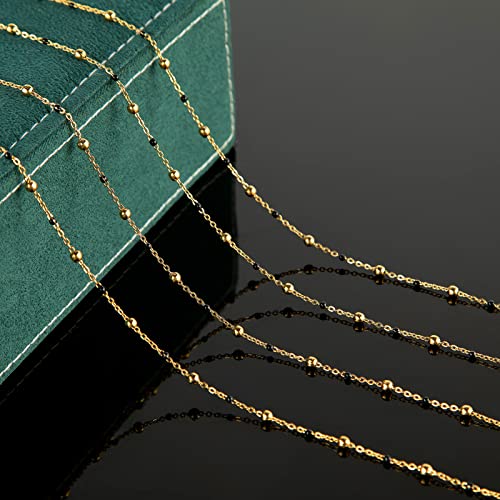 UMAOKANG 16.4 Feet Gold Chain for Jewelry Making Golden Black Ball Bead Link Chain Roll Necklace Anklet DIY Jewelry Supplies with Lobster Clasps and Jump Rings Bulk - color: Gold Black Bead