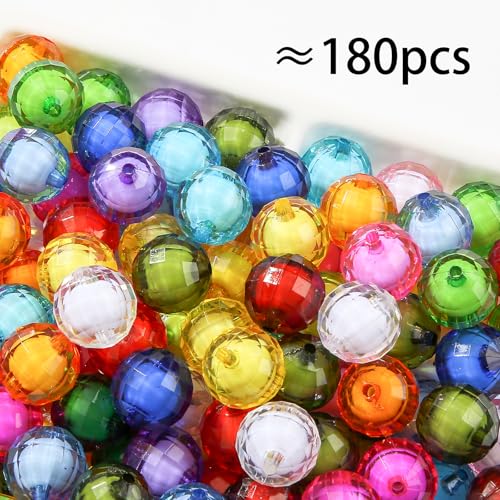 20mm Chunk Bubblegum Beads 180pcs Transparent, Colorful, Multifaceted Acrylic Bead Color Beadable Beads for Pen Bag Jewelry Making Necklace Bracelets (red&Green&Blue) - color: red&green&blue