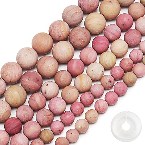 Natural Matte Rhodochrosite Beads, 6MM Round Frosted Unpolished Loose Gemstone Beads for Bracelet Necklace Jewelry Making, Energy Stone Healing Power with Stretch Beading Cord - color: Matte Rhodochrosite, size: 6MM