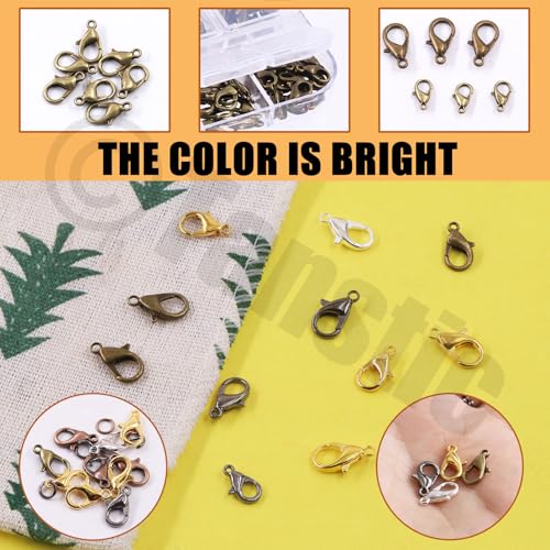 Tanstic 170Pcs Bronze Lobster Claw Clasps with Open Jump Rings Kit, 10mm, 12mm, 14mm, 16mm, 18mm Alloy Small Jewelry Clasps Lobster Clasps and 6mm Jump Rings for DIY Jewelry Making - color: Bronze Jewelry Clasps